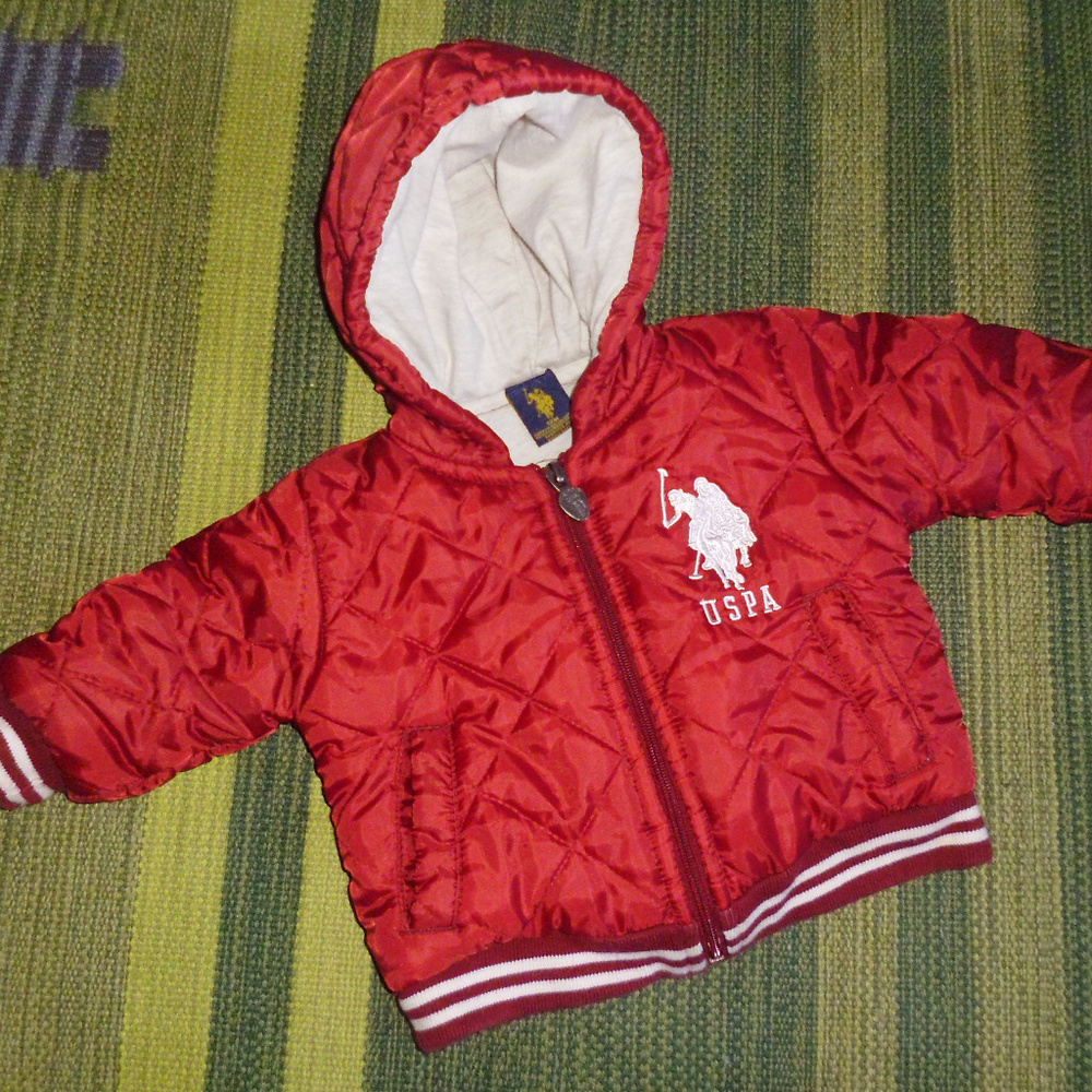 Red quilted baby jacket coat US Polo Assn 12 month